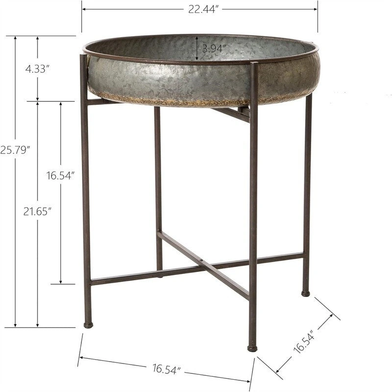 Folding Galvanized Side Table Waterproof Coffee Table - 22.44D x 22.44W x 25.79H