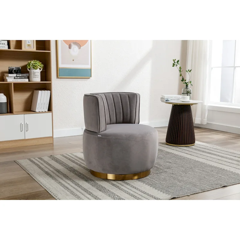 HOMEFUN Velvet Upholstered 360 Degree Swivel Armless Round Barrel Chairs