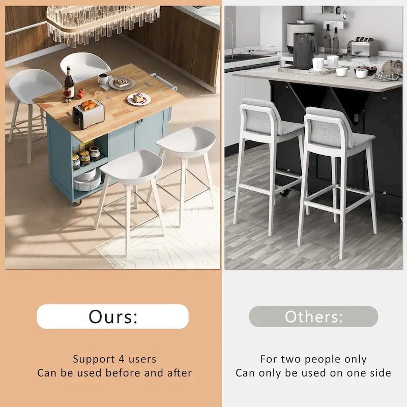 Rolling Kitchen Island w/ Foldable Counter Top,Towel Rack and Drawer