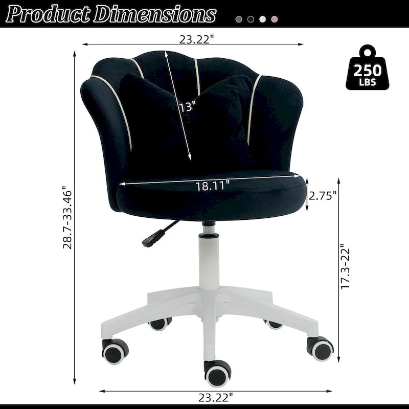 XINMICS Modern Velvet Task Chair 360 Swivel Adjustable Height Office Chair