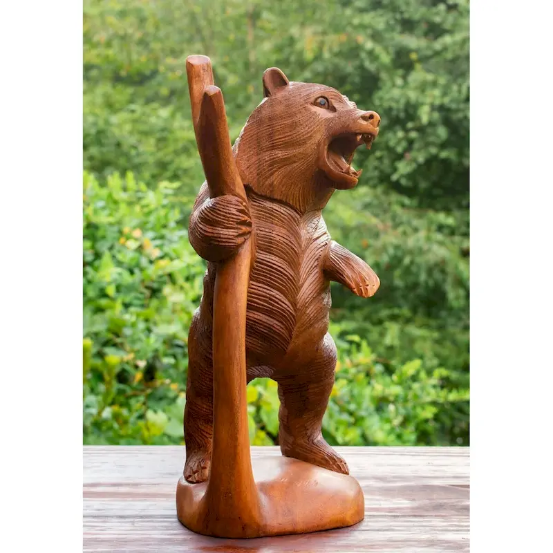 12  Wooden Hand Carved Standing Bear Statue Handcrafted Handmade Figurine Sculpture Lodge Cabin Outdoor Indoor Decor