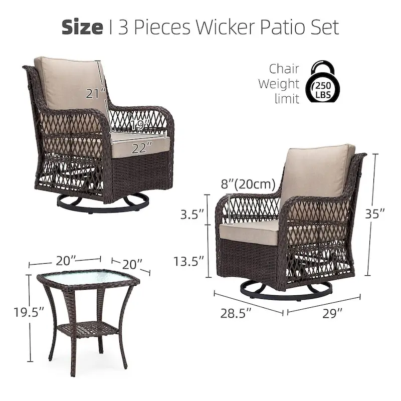 3 Pieces Rocking Wicker Bistro Set