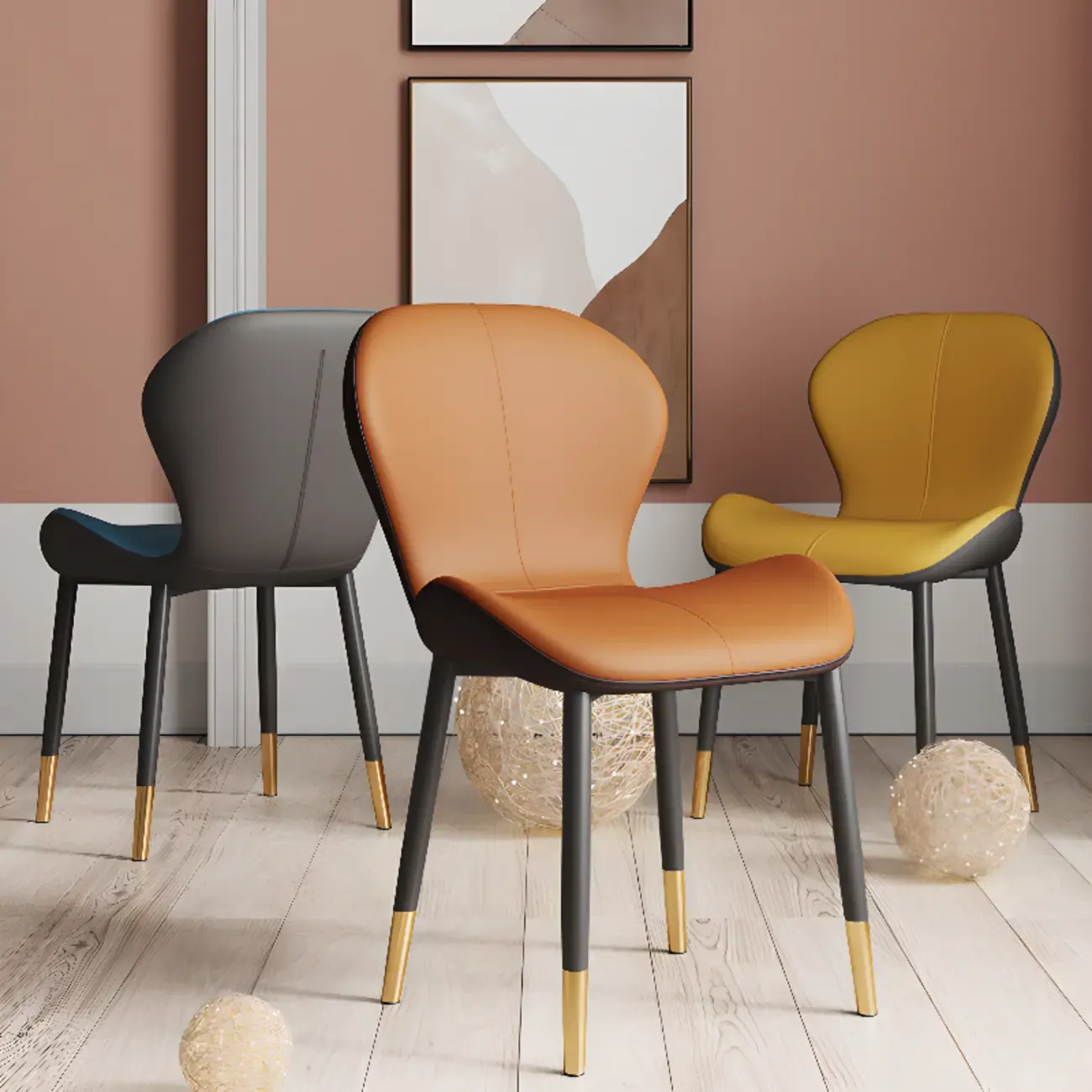 Modern Wingback Faux Leather Upholstered Dining Chair