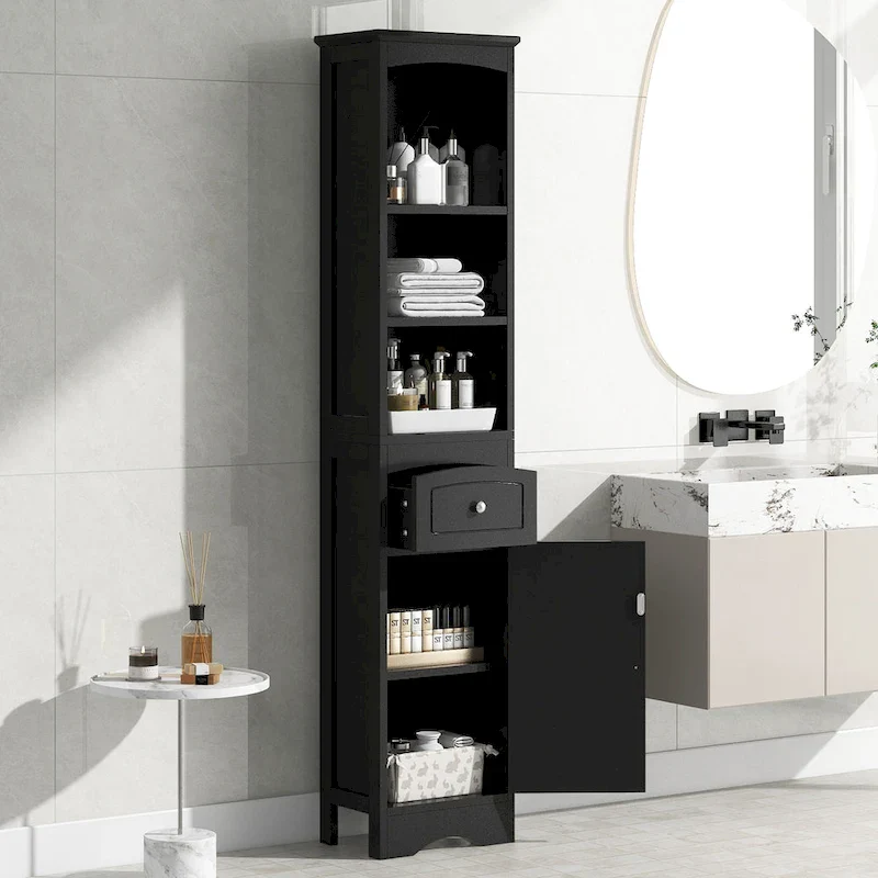 Tall Bathroom Cabinet, Freestanding Storage Cabinet with Drawer& Adjustable Shelf