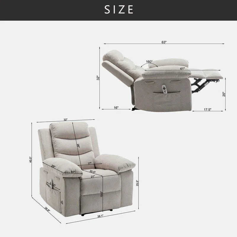 GEITIN Power Recliner with Adjustable Massage Function and Heating System