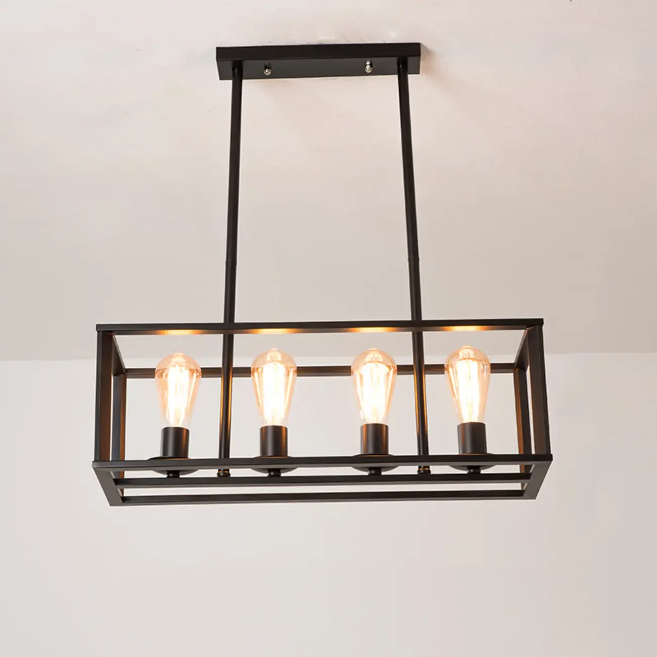Industrial Rectangle Black 4-Light Kitchen Island Light