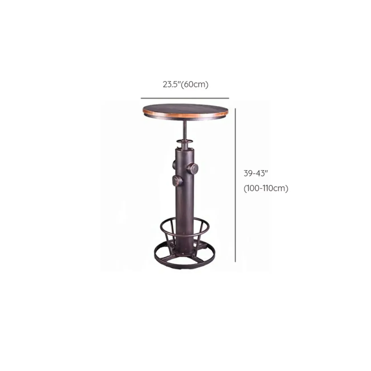Adjustable Height Industrial Wood Metal Round Bar Table