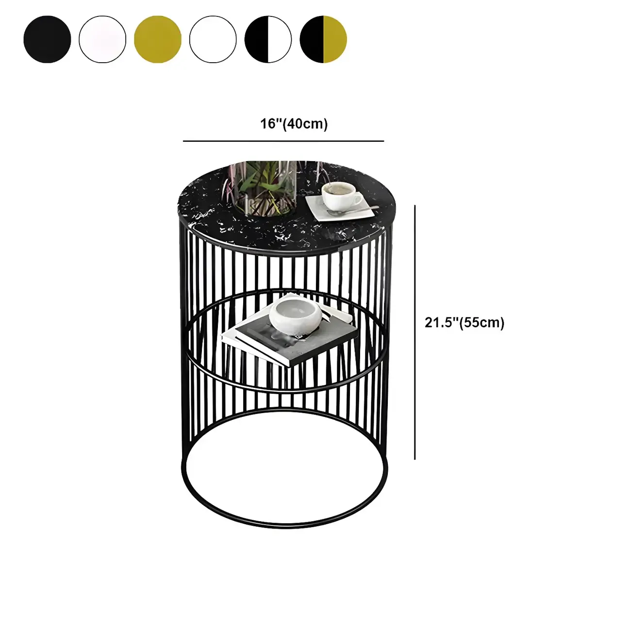 Modern Metal Bedside Table with Open Shelf in Cylindrical Shape