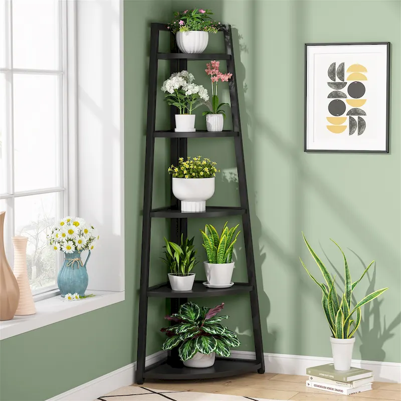 5 Tier Tall Corner Shelf, Bathroom Tower Shelves, 70 Inches Corner Bookshelf and Bookcase - N/A