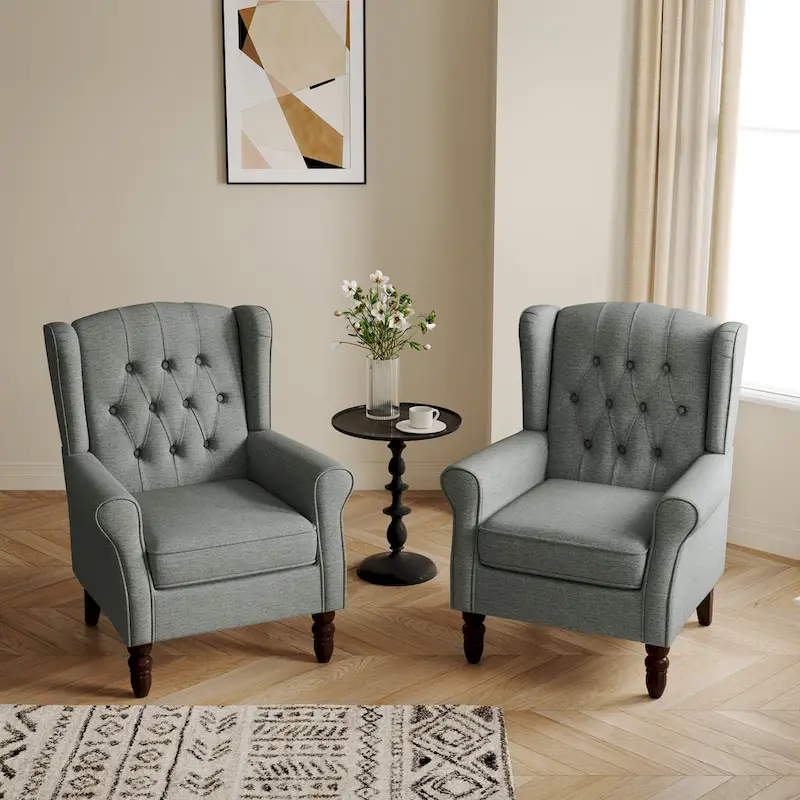 Button-Tufted Accent Club Chair Wingback Armchair Set of 2