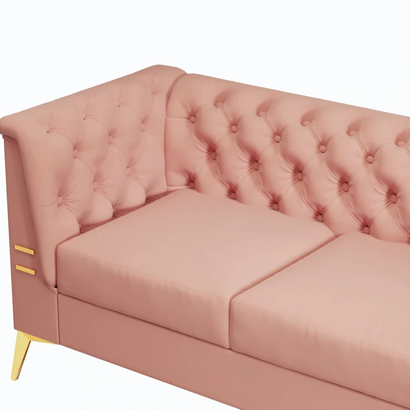 82.7 Velvet 3-Seater Sofa with Gold Metal Legs