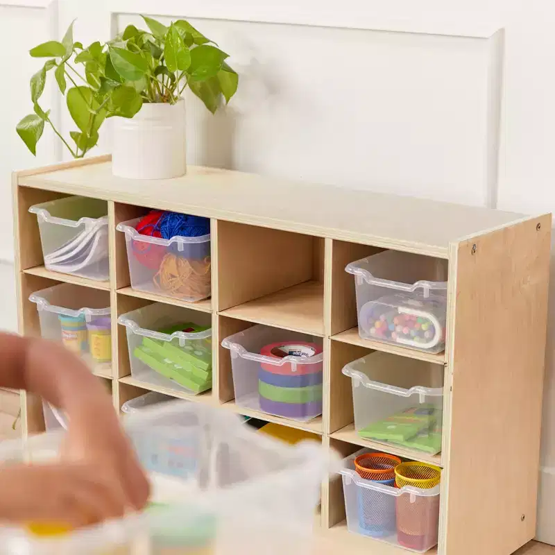 ECR4Kids 12 Cubby Mobile Tray Cabinet and 15 Scoop Front Bins, 3x4, Kids Furniture