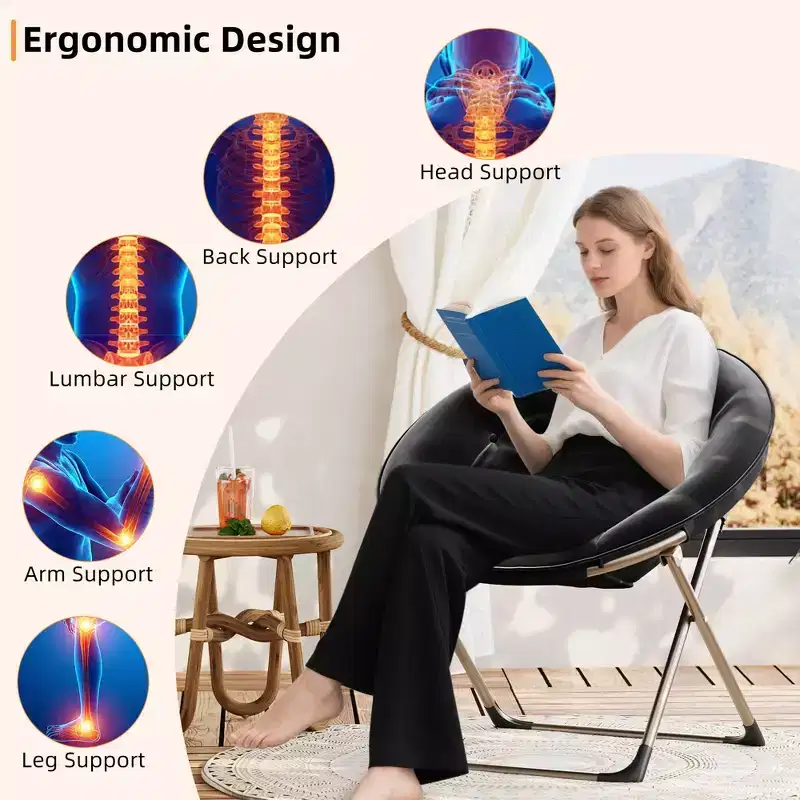 Comfy Saucer Chairs, Folding Reading Lounge Chair, Cozy Faux Fur Living Room Chair with Soft Thick Padded Seat Metal Frame, Modern Style Home