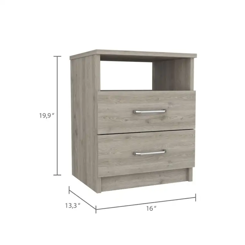 2-Drawer Nightstand with Open Shelf – Black / Dark Brown / Light Oak / White / Light Gray