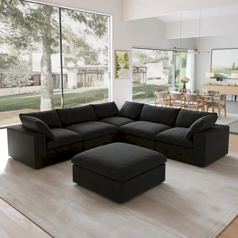 Modern V Shape Couches for Living Room, 6-Seats Modular Convertible Sectional Sofa Couch with Removable Cushion Covers