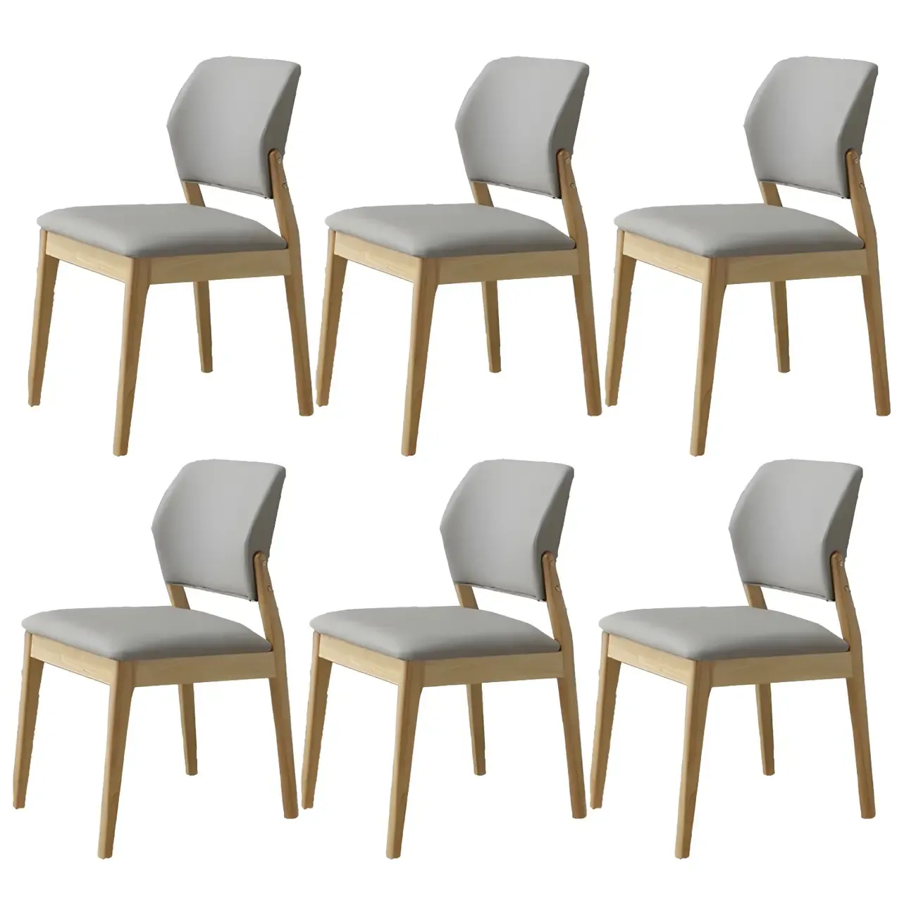 Modern Wood Faux Leather Beige Low Back Dining Chair