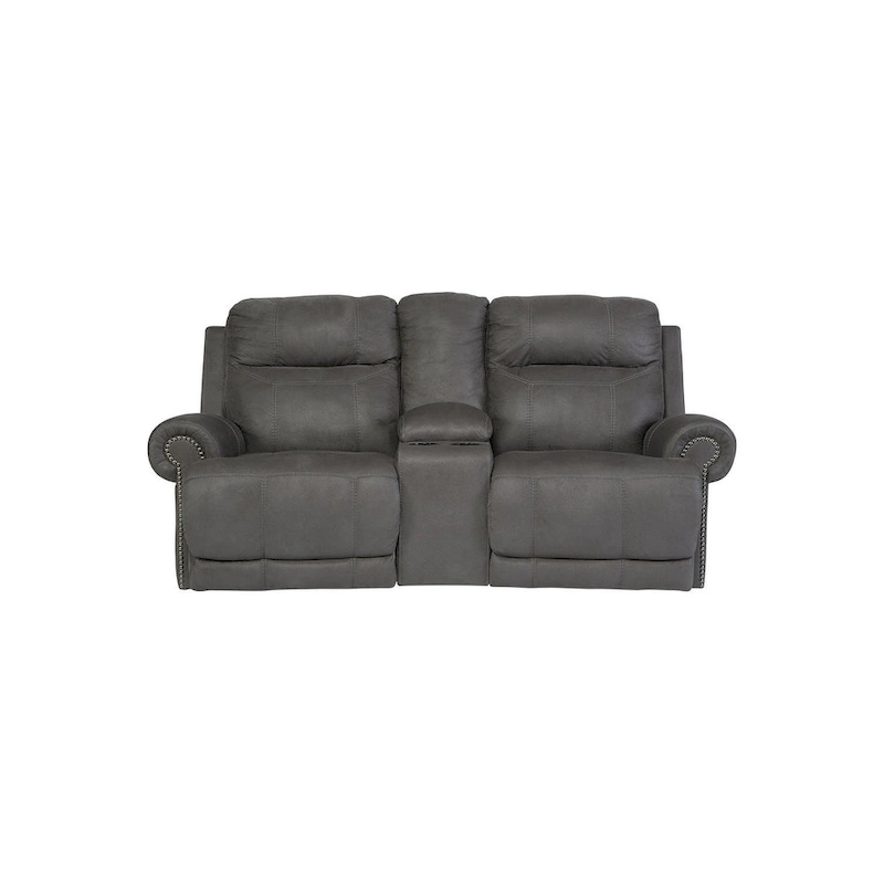 Austere Reclining Loveseat with Console Gray