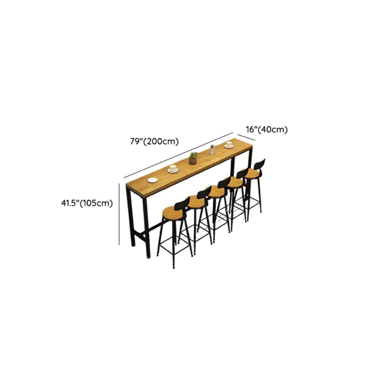 Natural Rectangle Solid Wood Long Footrest Bar Table