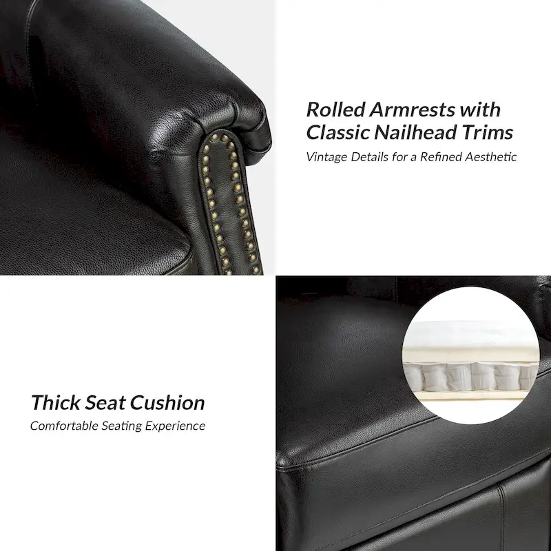 Renato Traditional Genuine Leather Nailhead Power Swivel Recliner Chair with Metal Base Set of 2 by HULALA HOME