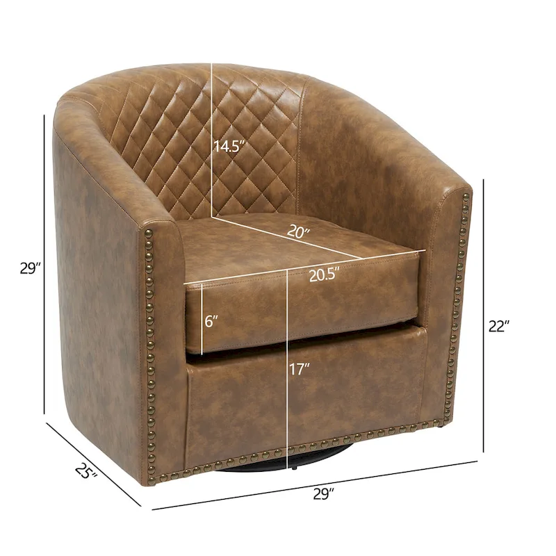 KINWELL 29 Wide Tufted PU Leather Swivel Barrel Chair (Set of 2)