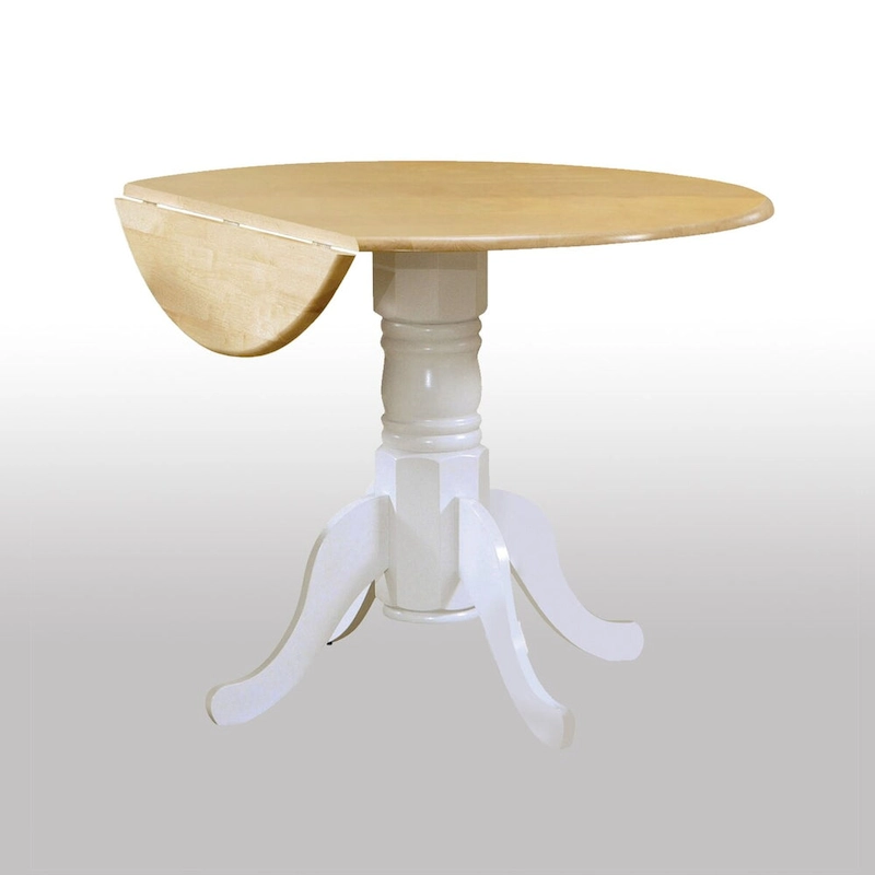 Round Pedestal Drop Leaf Dining Table, Natural Brown and White