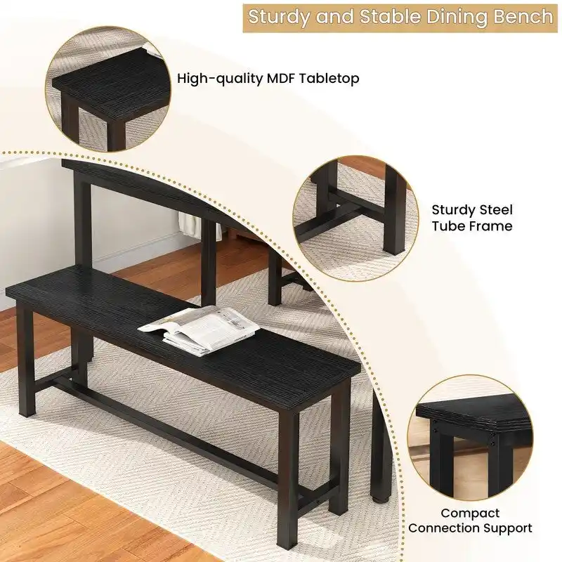 Grondin Industrail Style Dining Bench 2 Pieces Set, Wooden & Steel Dining Benches Set of 2, Durable and Stable Entryway Benches