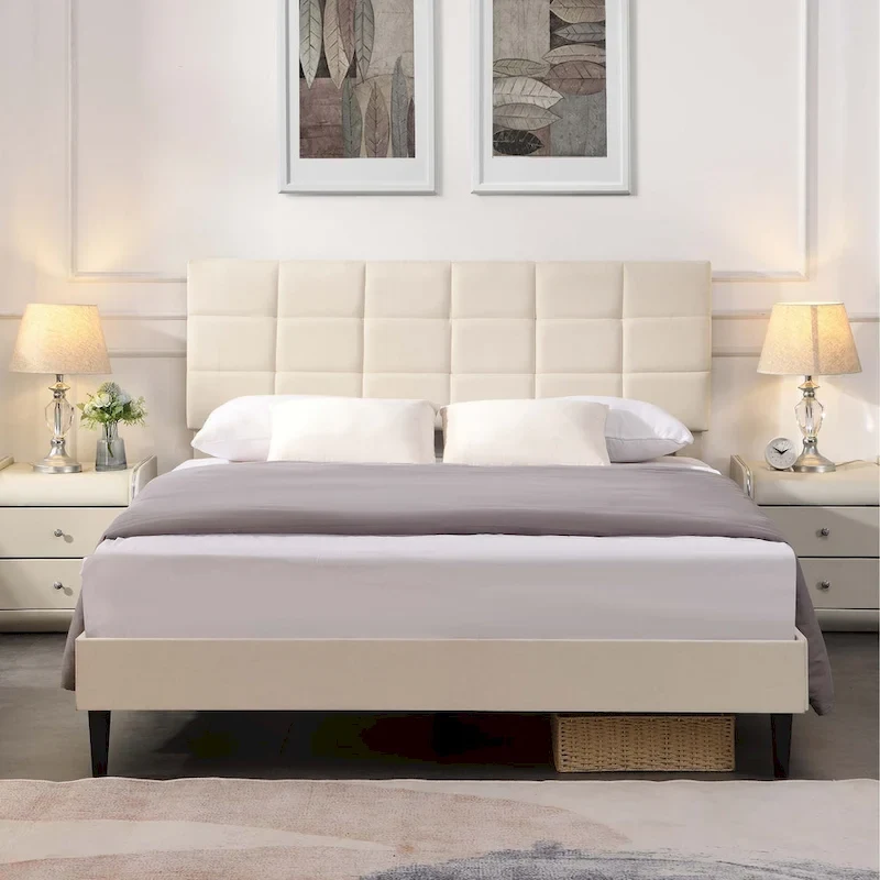 Platform Bed Frame with Fabric Upholstered Headboard