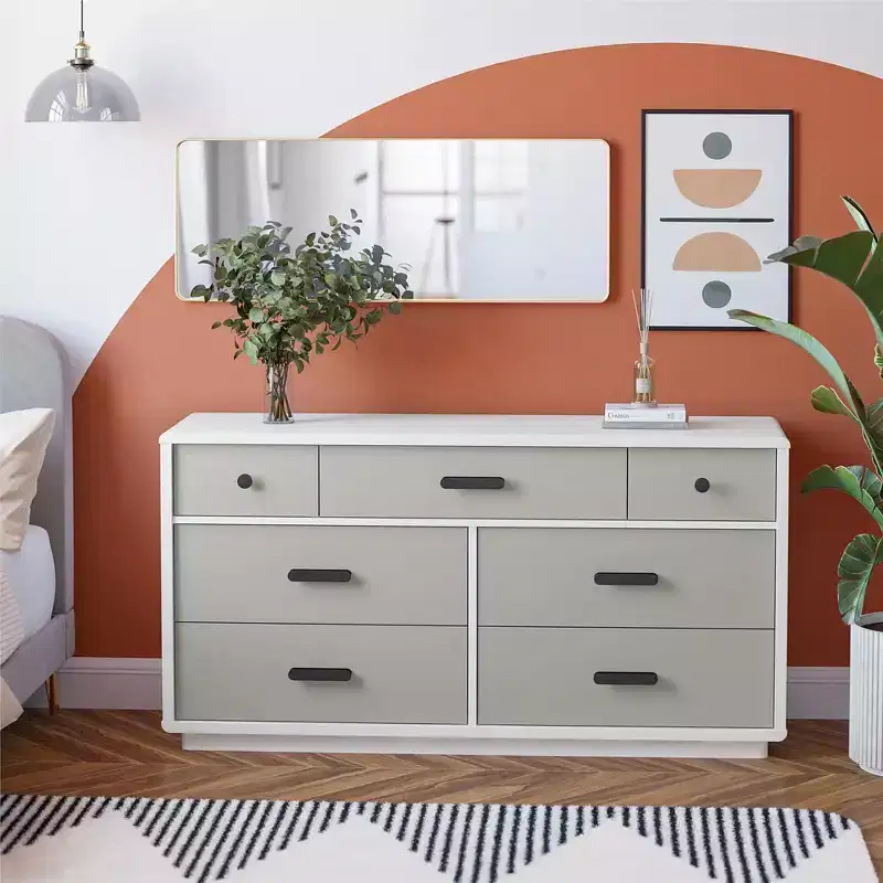 White & Natural 7-Drawer Dresser, 1-Person
