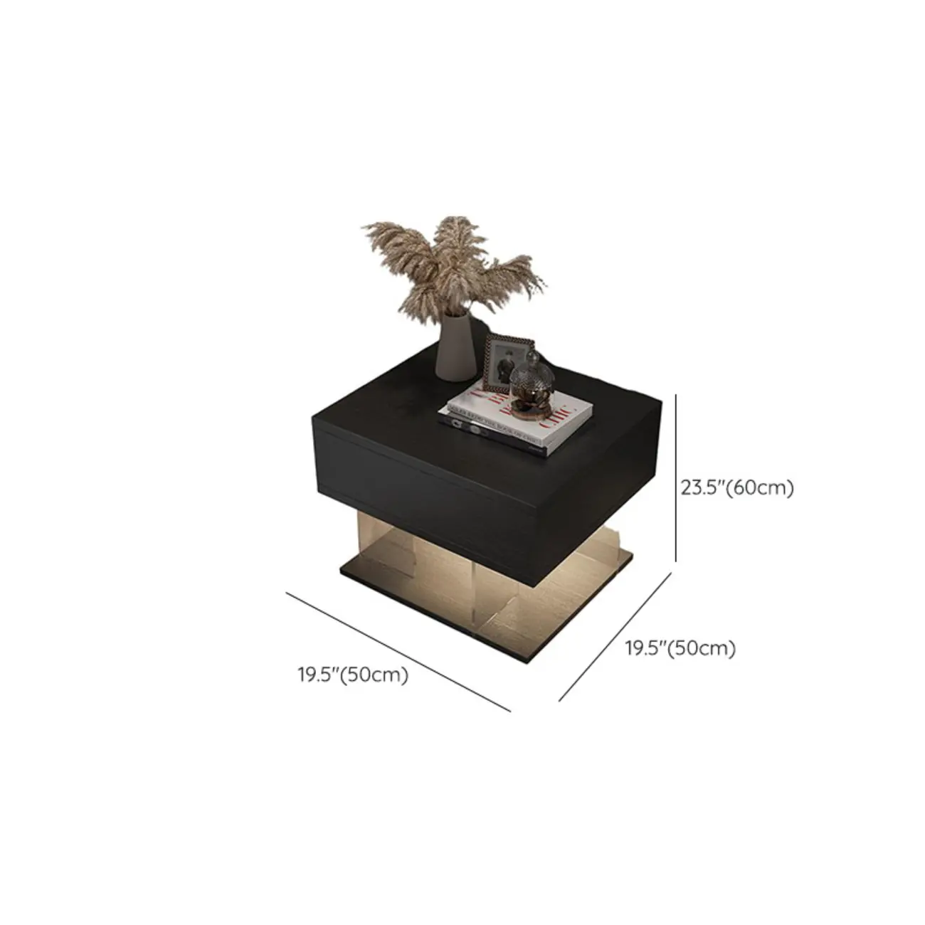 Modern Acrylic Wood Top 1 Drawer Nightstand with Light