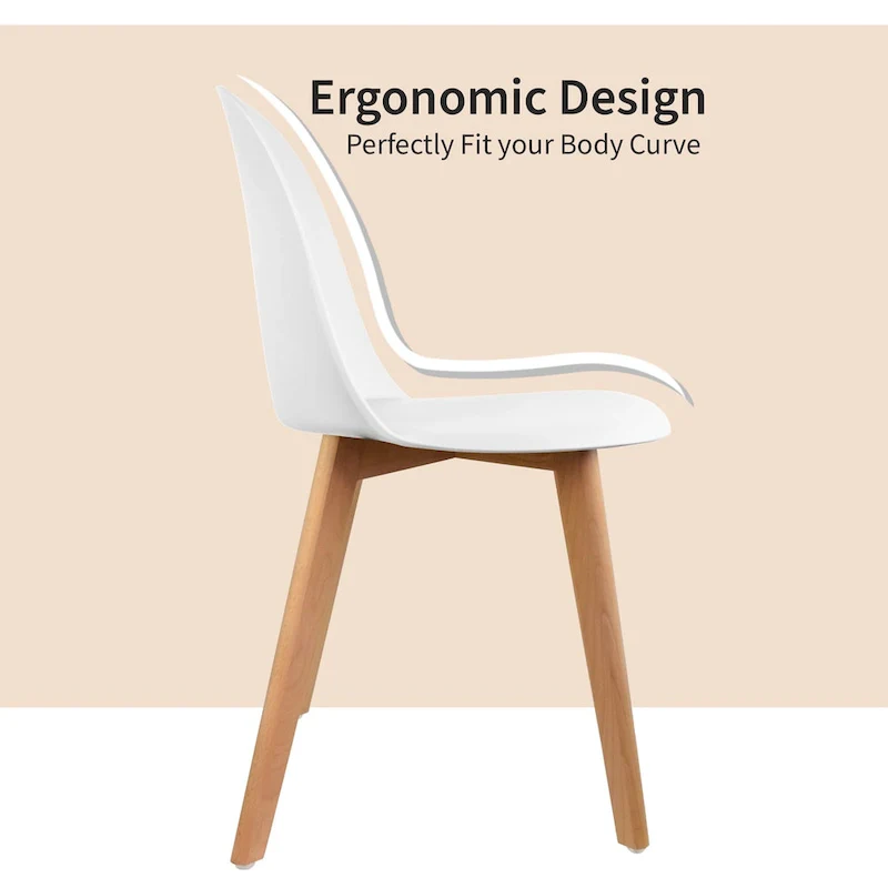 Set of 2 Dining Side Chair with Back Armless Plastic Seat Wooden Legs Kitchen Desk Task Computer