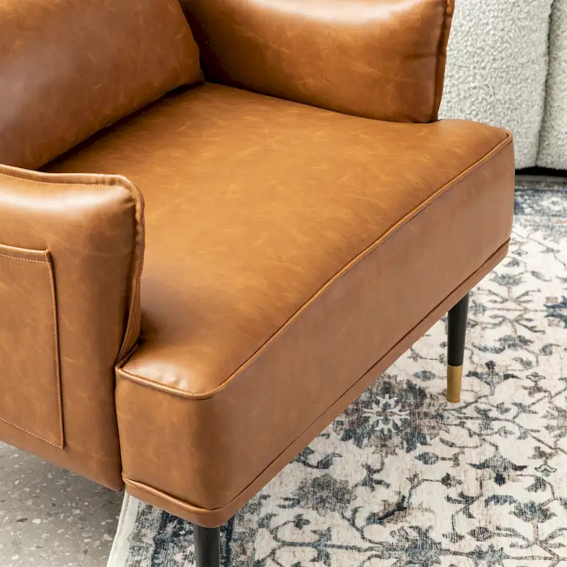 Glitzhome Set of 2 29.5 W Mid-Century Modern Leatherette Armchairs With Side Pocket - 29.5  W x 32  H x 28.75  D