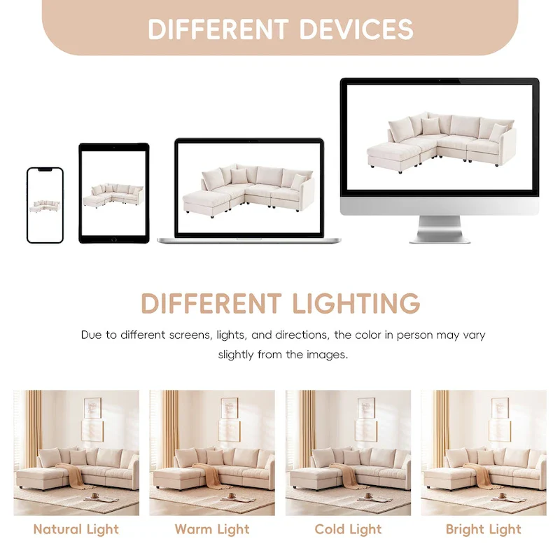 89 Polyester Modular Sectional Sofa with Deep Seat & Ottoman