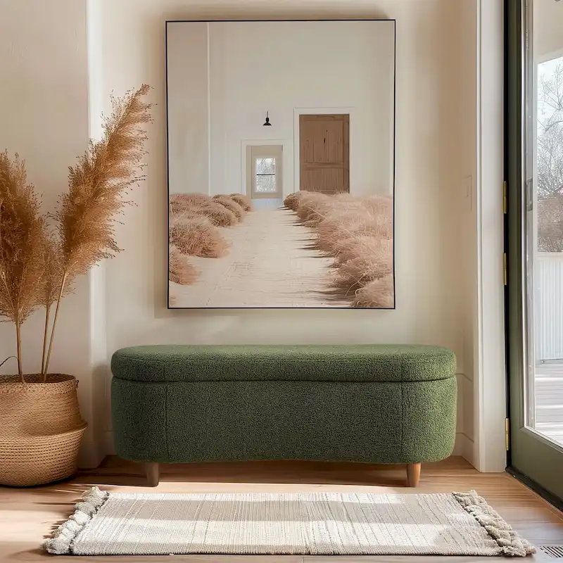 INK+IVY Bailey Taupe Boucle Flip Top Storage Bench