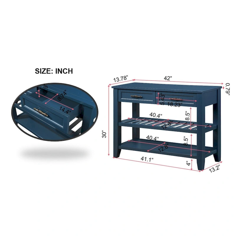 42 Console Sofa Table with Drawers and Tiers Shelves