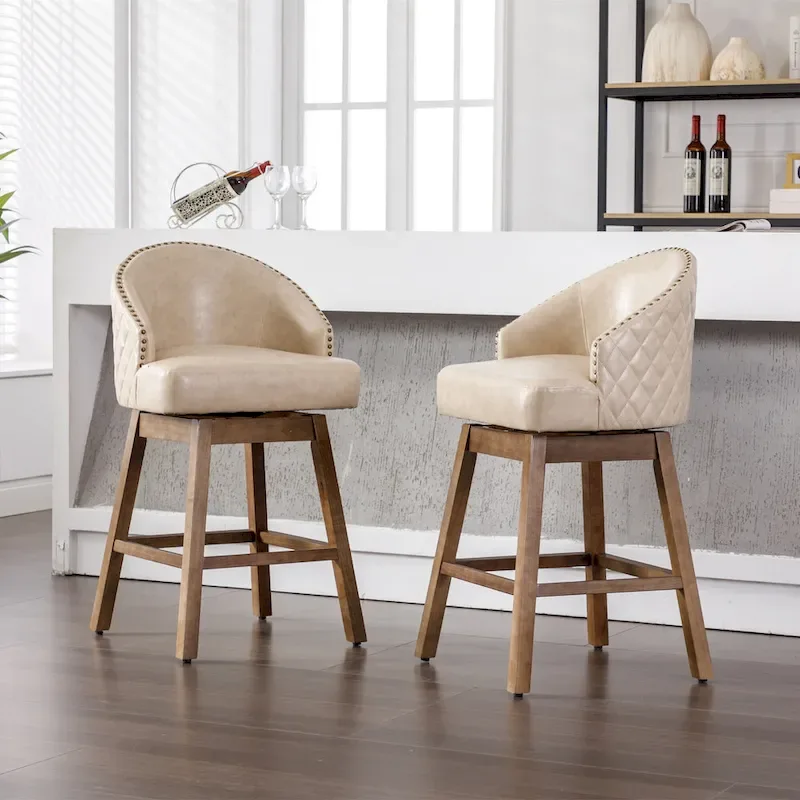 360 Degree Swivel Counter Height Bar Stools with Footrest Set of 2