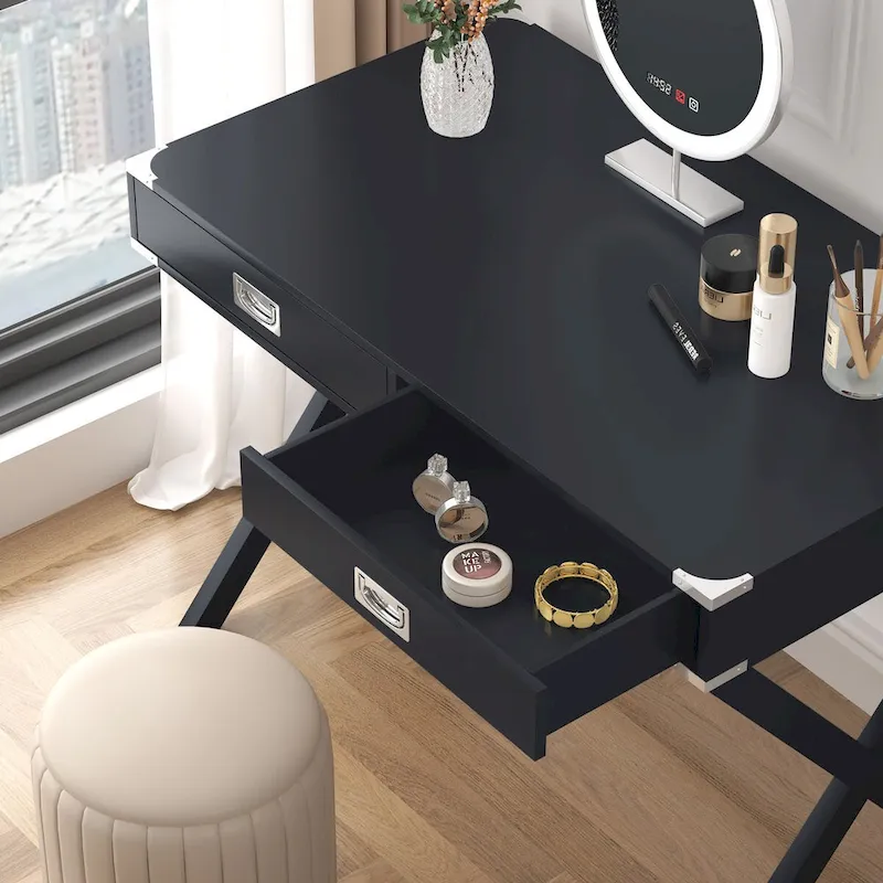 Computer Desk with Drawers, MDF Top & Solid Wood Legs, 42