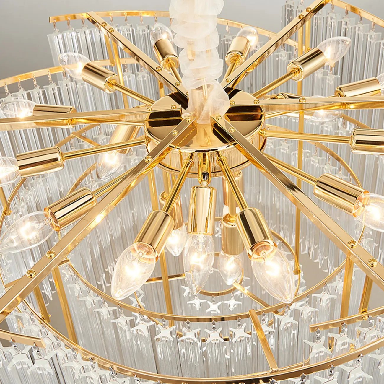 Modern Tier Round Gold Crystal Chandelier Height Adjustable