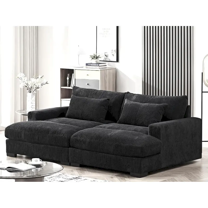 Luxe Sleeper Sofa Corduroy Upholstery Double Chaise Design Convertible to Twin Size Bed