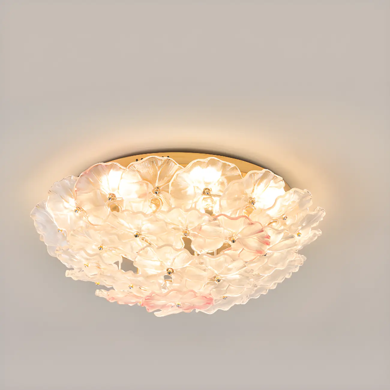 Glass Flower Shape Aureate Stainless Fixture Flush Mount Ceiling Light
