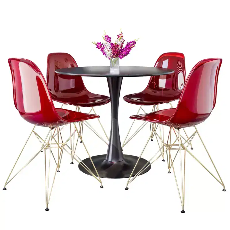Clear/Transparent 5-Piece Round Dining Set, Pedestal Style, Seats 4