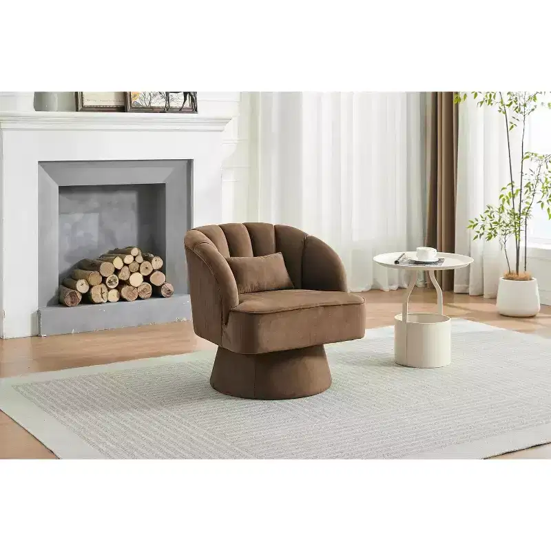 Acekool 360 Swivel Barrel Chair - Plush Teddy Velvet Lounge Chair