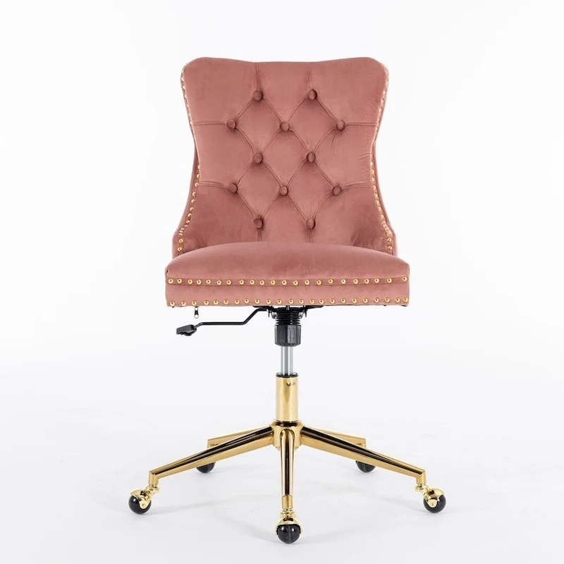 Office Chair with Wheels, Adjustable Height, Velvet Upholstered Tufted Button Computer Desk Chair Swivel