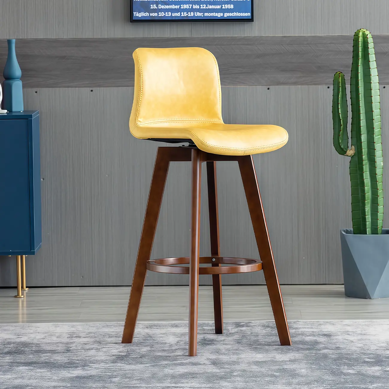 Saddle Leather Counter Height Low Back Swivel Bar Stools