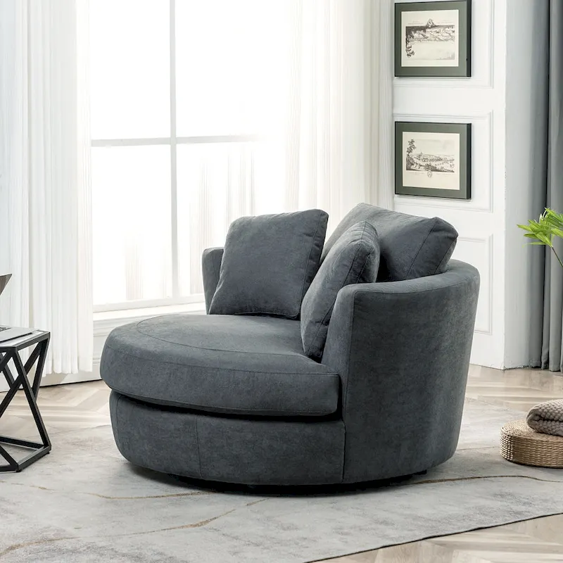 54 Wide Elegant Round Swivel Barrel Chair, Chair and a Half