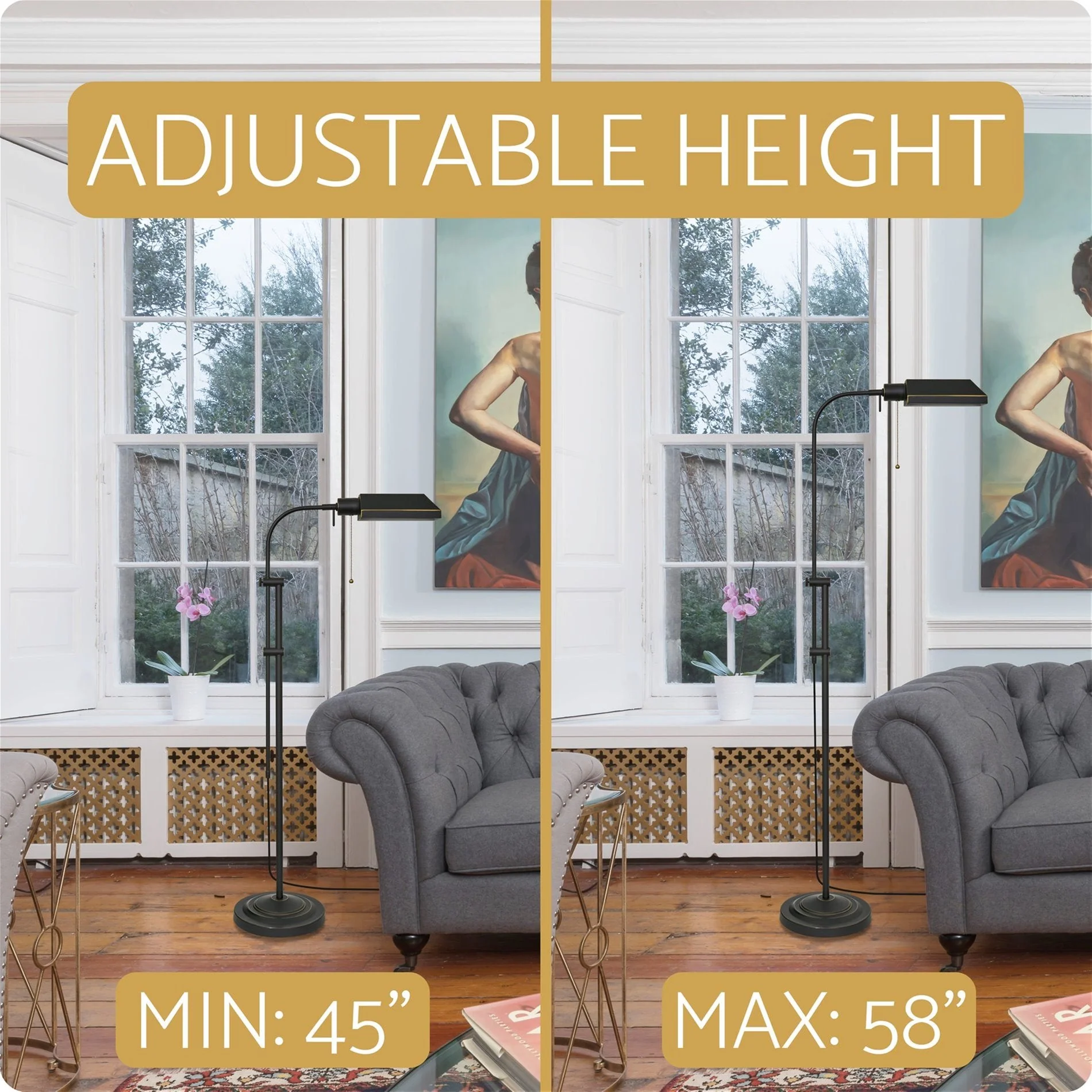 Kira Home Prescott 58 6W LED Bulb (60W eq.) Modern Industrial Adjustable Standing Pharmacy Floor Lamp