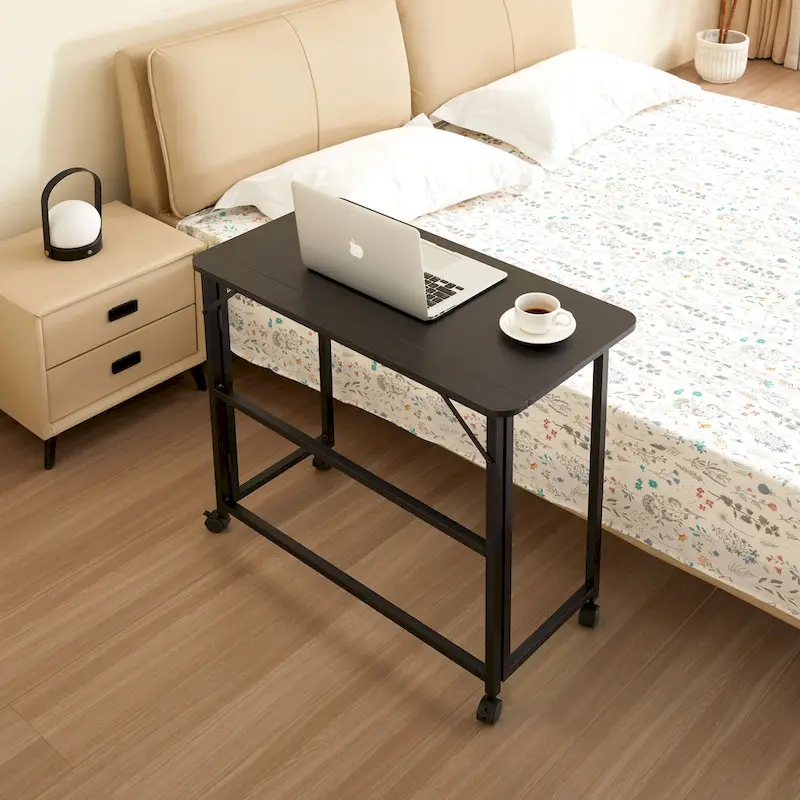 Minimalist Folding Office Desk with One Piece Desktop and 4 Moving Wheel for Home Offices and Bedrooms or Dorm Rooms