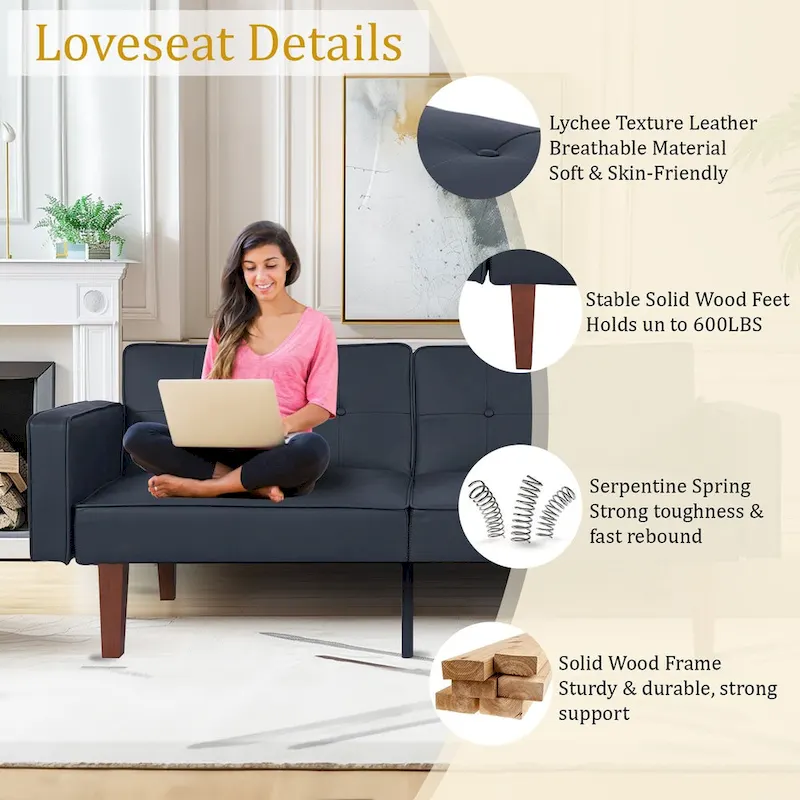 68 in. Soft Convertible Sofa Bed with Adjustable Backrest and Solid Wood Legs