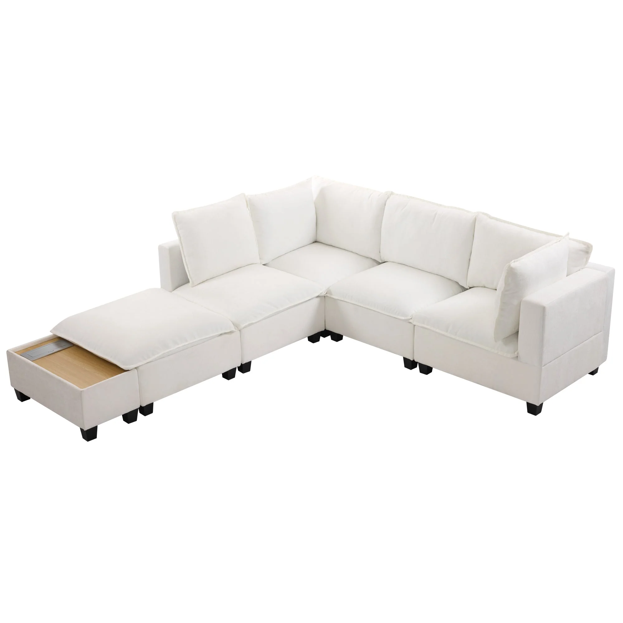 Walker Edison | Cloud Modular U-shaped Sectional Sofa with Ottoman and Coffee Table