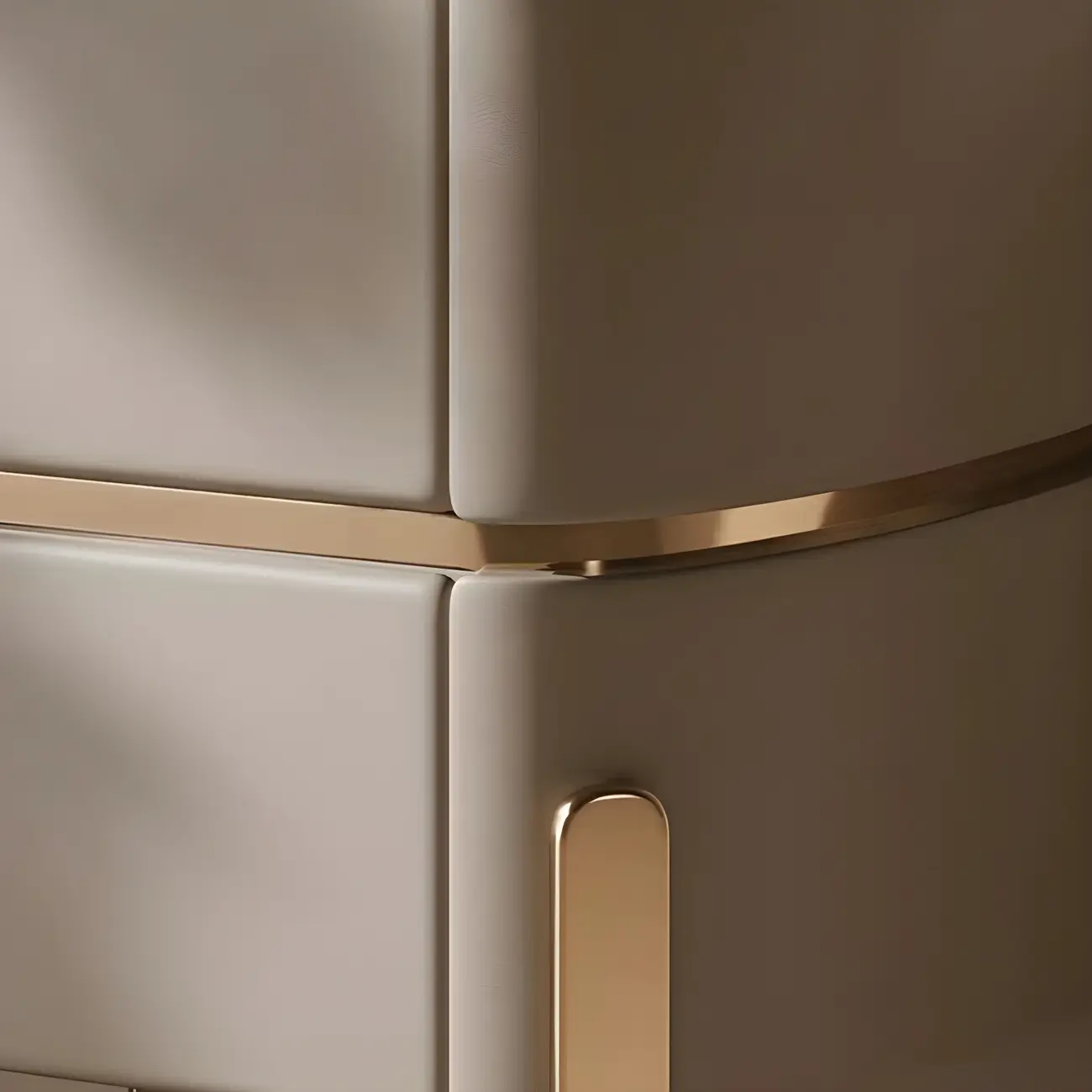 Glam Beige Leather Stone Top 2-Drawer Nightstand