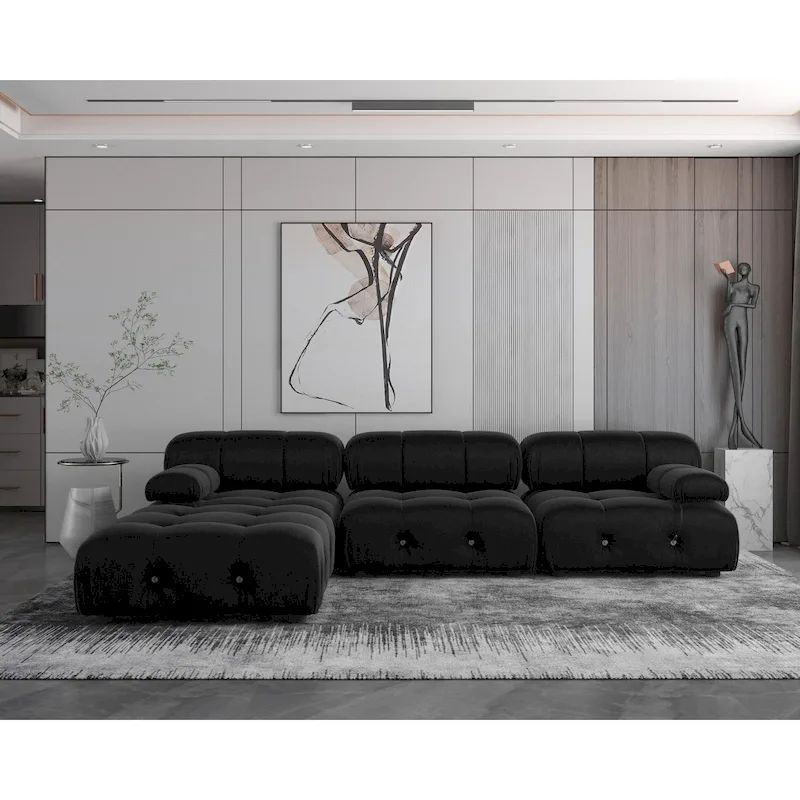 Black Modular Sectional Sofa Velvet Upholstered Sofa